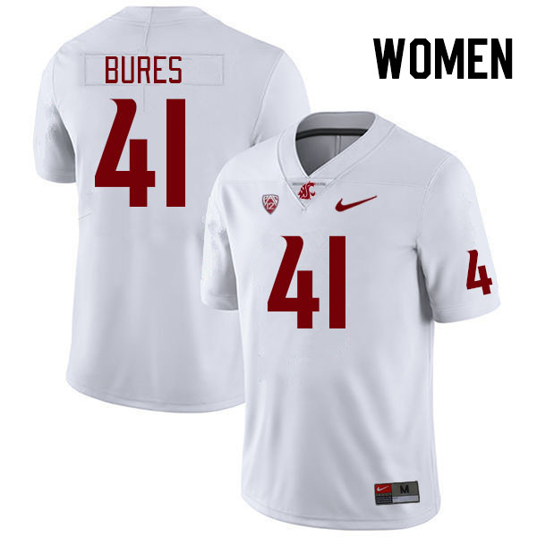 Women #41 Sean Bures Washington State Cougars College Football Jerseys Stitched Sale-White